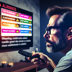 A cautious viewer evaluating alerts on their smart