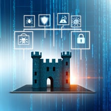 A digital fortress symbolizing robust cyber defens-1