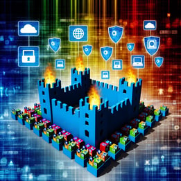 A digital fortress symbolizing robust cyber defens