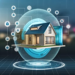 A digital illustration of a secured smart home net