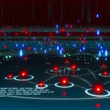 A digital landscape depicting a network under atta