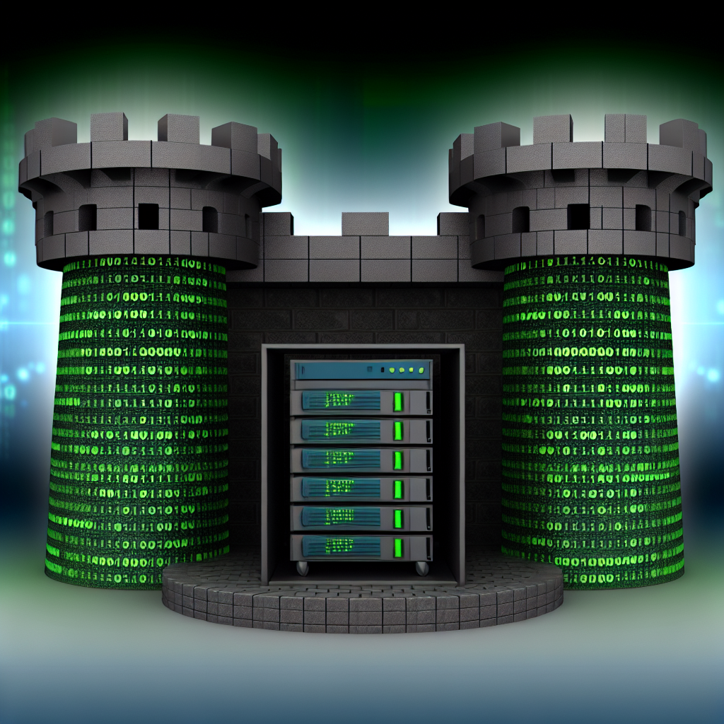 A digital fortress surrounding a network server re